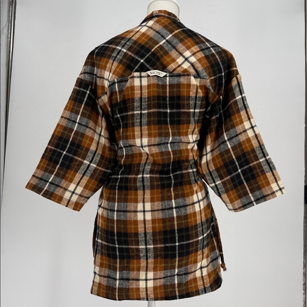 NICHE ST. plaid check boxy wrap short sleeve kimono robe shirt size S - Picture 4 of 9